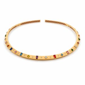 گردنبند طوق آشاها (Ashaha) طلا سنگ رنگی مات زرد زنانه NC078